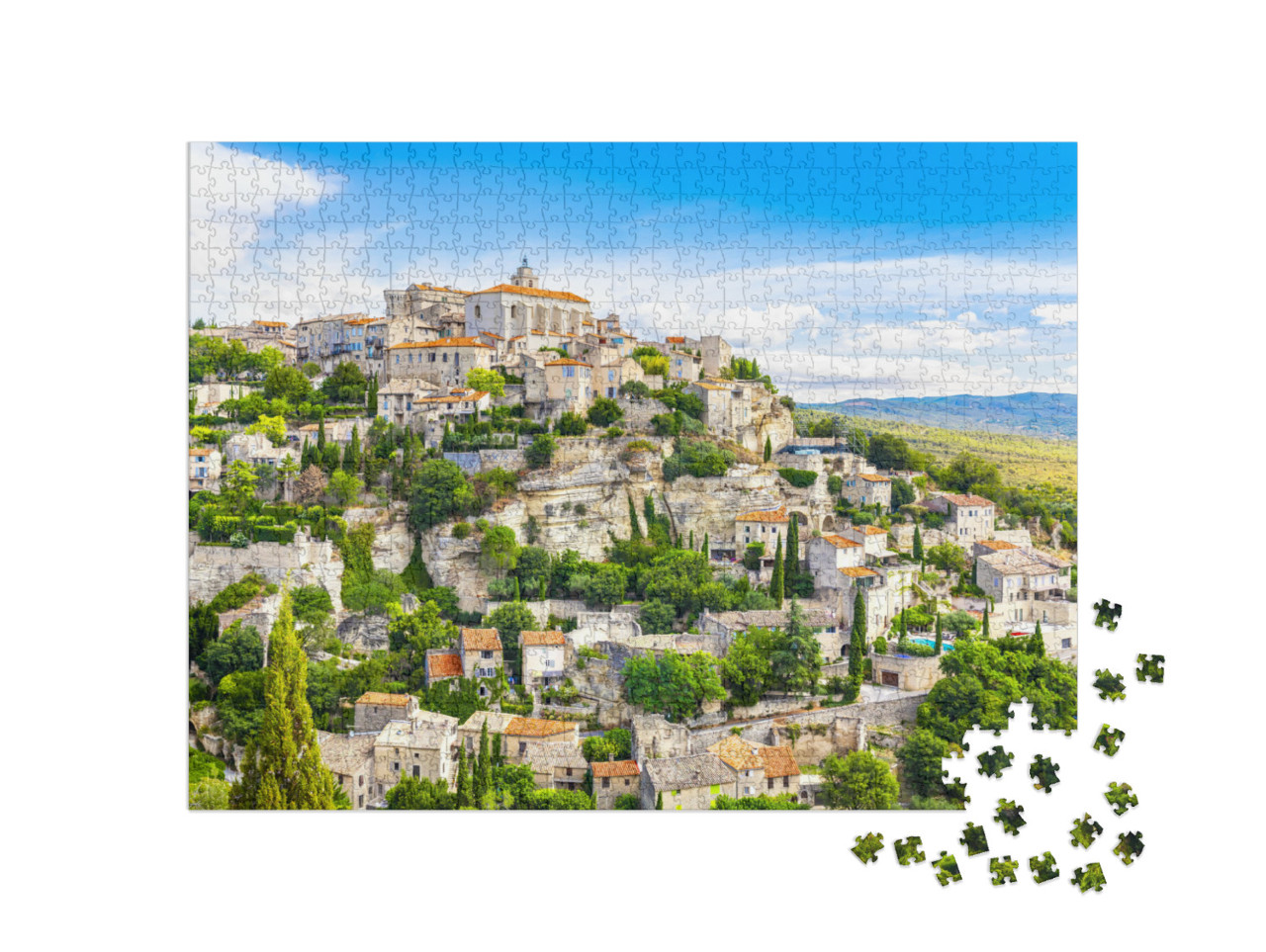 Puzzle 1000 Teile „Mittelalterliche Stadt: Ansicht von Gordes, Provence, Frankreich“