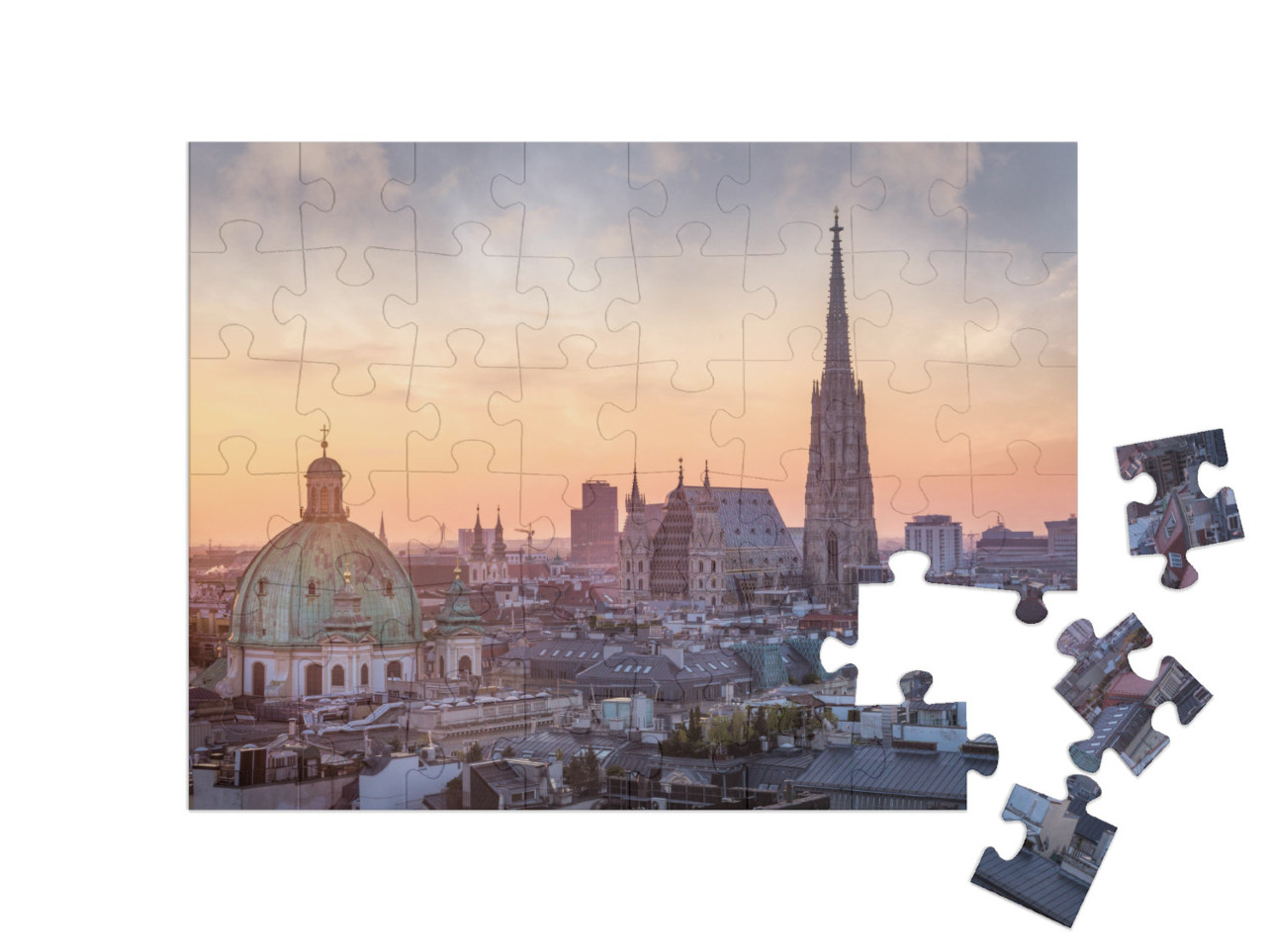 Puzzle 48 Teile „Wiener Skyline mit Stephansdom, Österreich“