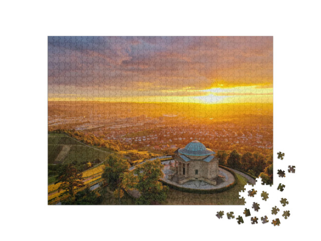 Puzzle 1000 Teile „Sonnenuntergang über Stuttgart mit Neckartal, Deutschland“