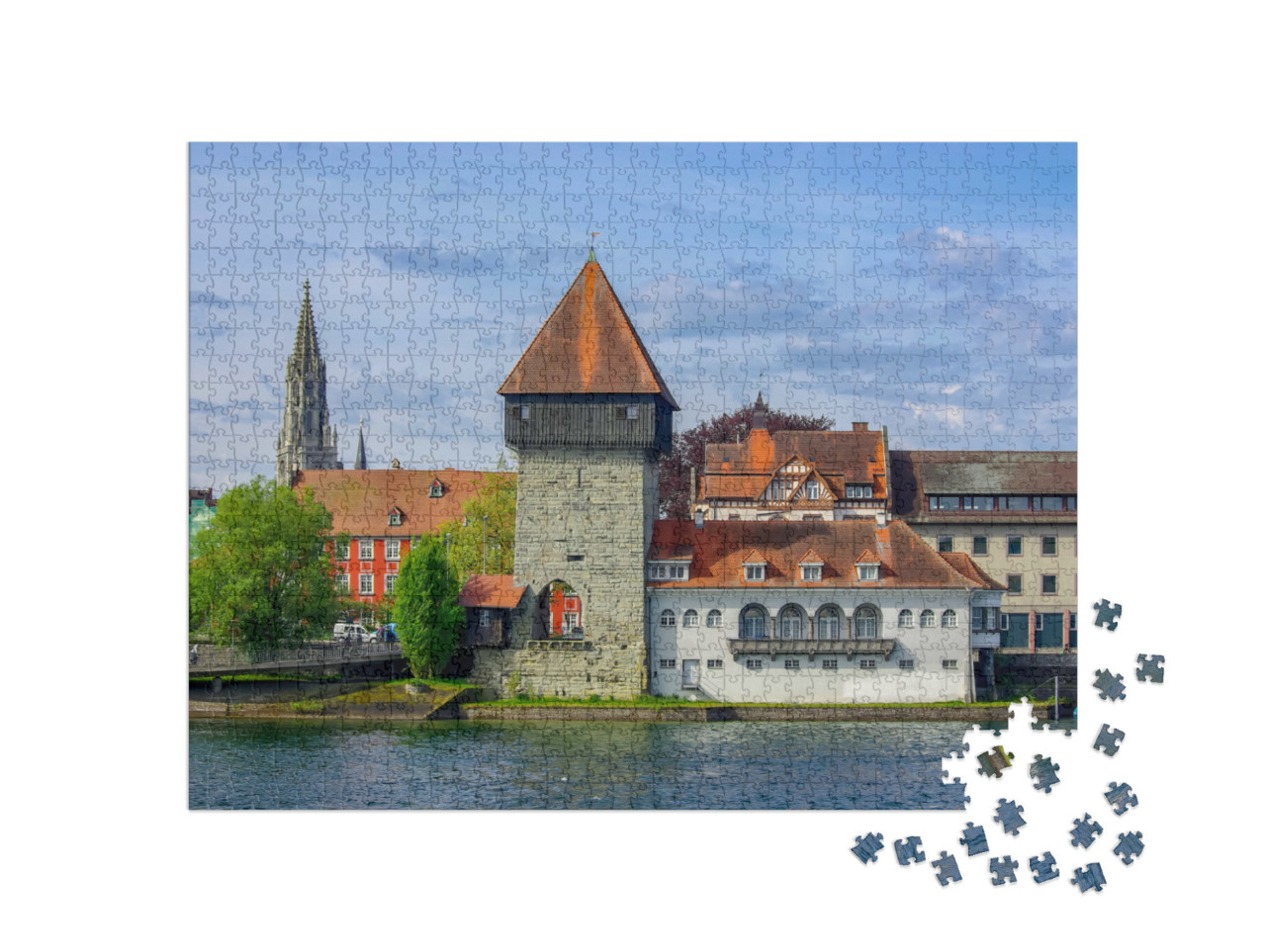 Puzzle 1000 Teile „Historischer Rheintorturm, mittelalterliches Stadttor in Konstanz am Bodensee“