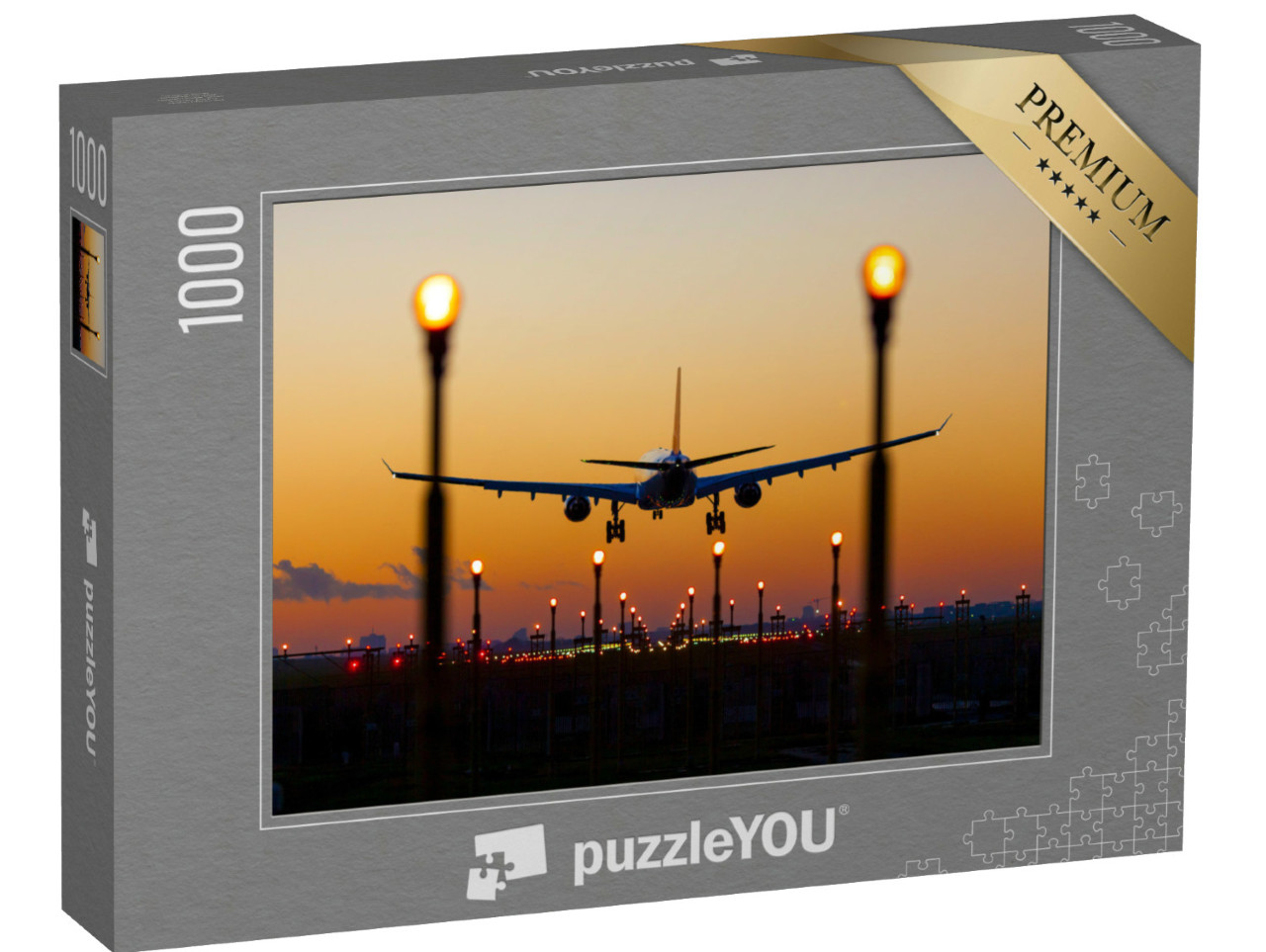 Puzzle 1000 Teile „Sonnenuntergang bei der Landung auf dem Flughafen Brüssel Zaventem“