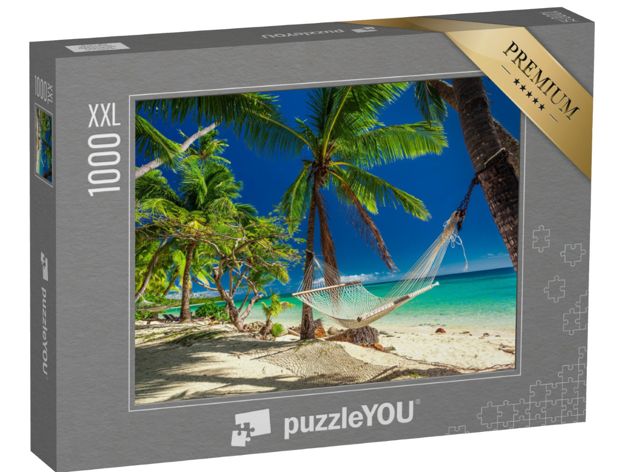 Puzzle 1000 Teile XXL „Hängematte unter tropischen Palmen, Fidschi-Inseln“