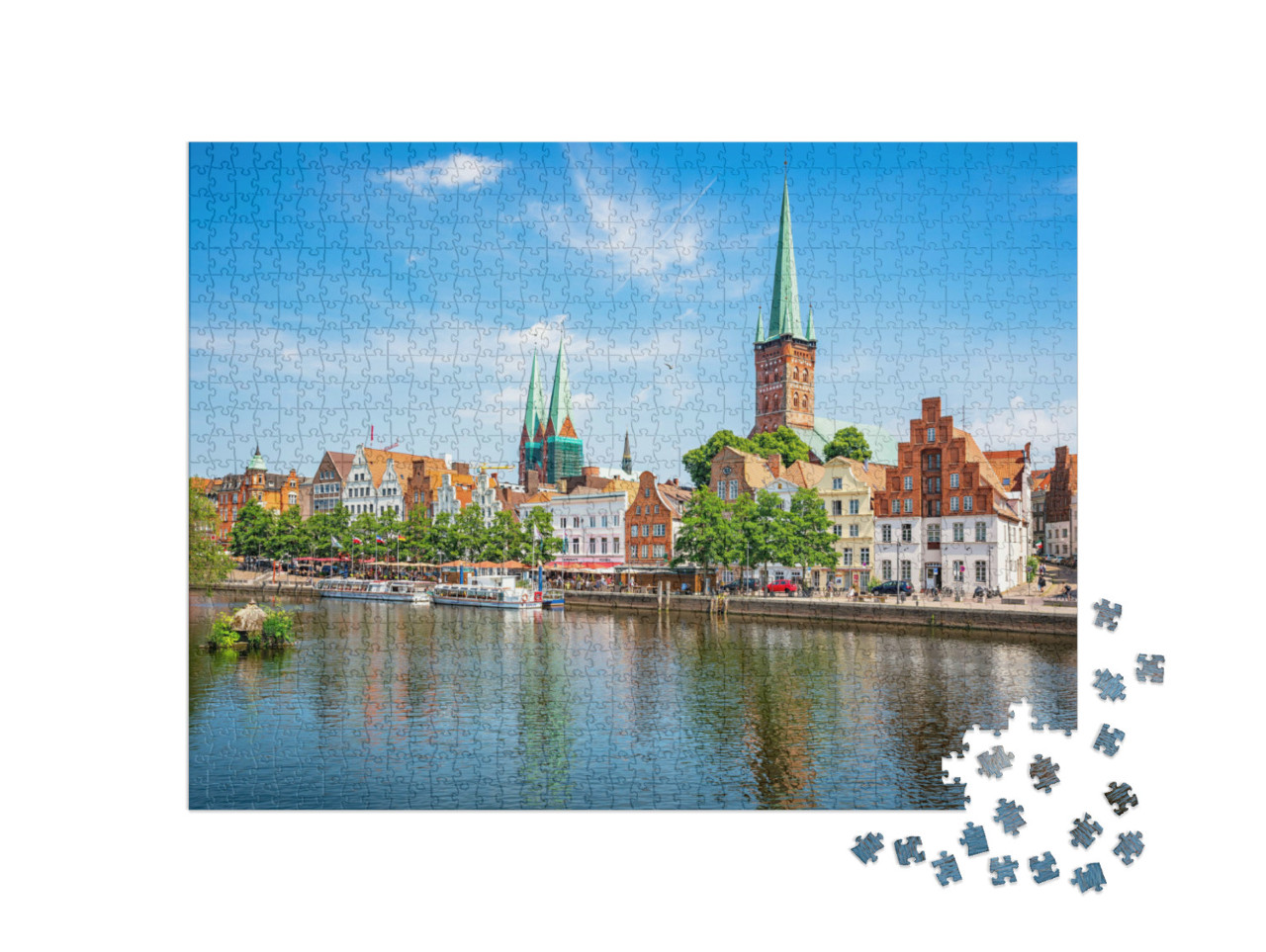 Puzzle 1000 Teile „Panoramablick auf die historische Skyline der Hansestadt Lübeck “