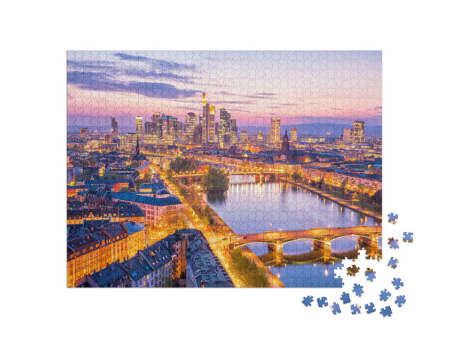 Puzzle 1000 Teile „Stadtsilhouette von Frankfurt bei Dämmerung, Deutschland“