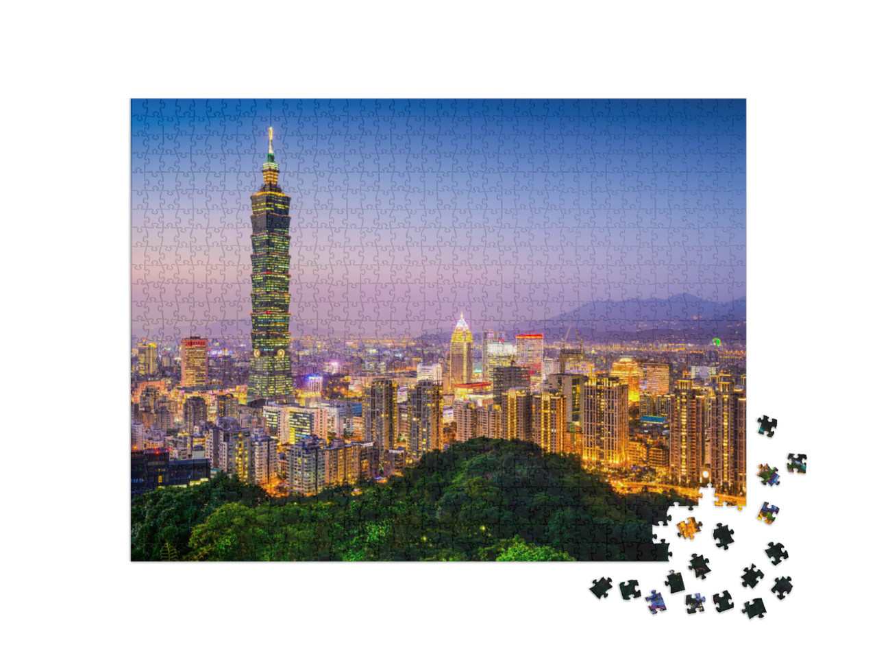 Puzzle 1000 Teile „Skyline der Stadt Taipeh in der Dämmerung“