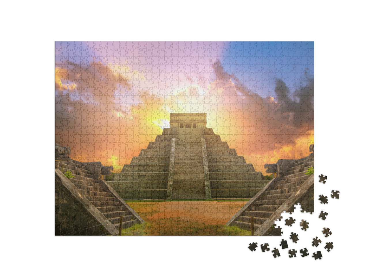 Puzzle 1000 Teile „Maya-Pyramide El Castillo von Kukulcan im Sonnenuntergang“