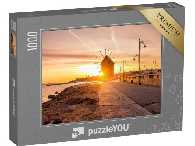 Puzzle 1000 Teile „Alte Windmühle bei Sonnenaufgang, Nesseba, Bulgarien“