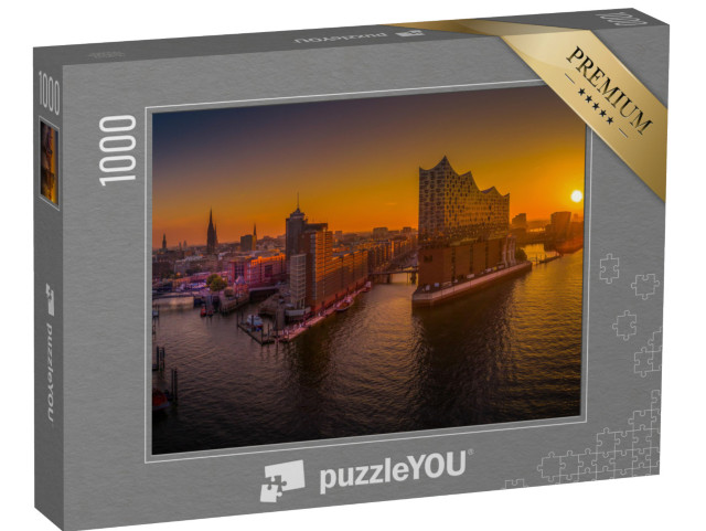 Puzzle 1000 Teile „Sonnenaufgang in Hamburg über dem Hafen“