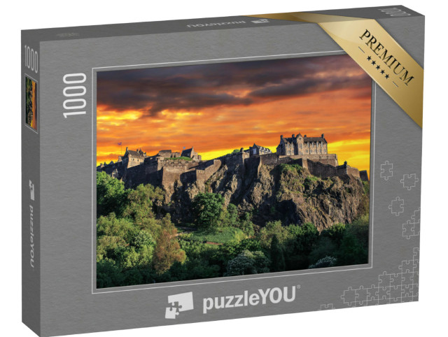 Puzzle 1000 Teile „Spektakulärer Sonnenuntergang am Hügel des Edinburgh Castle, Schottland“