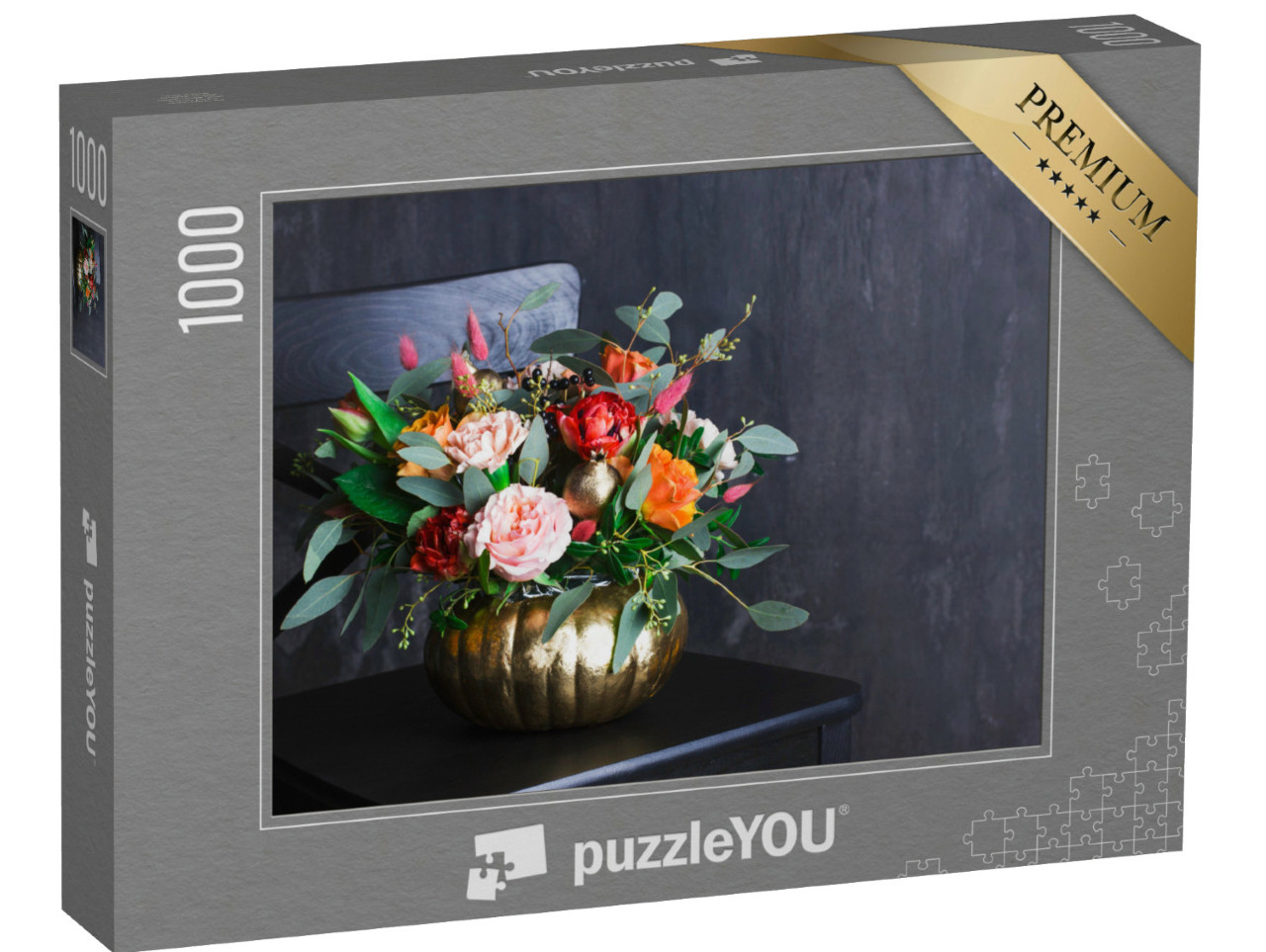 Puzzle 1000 Teile „Herbstblumenstrauß in farbiger Kürbis-Vase“