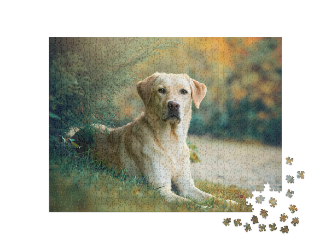 Puzzle 1000 Teile „Labrador Retriever Hund unter einem Baum“