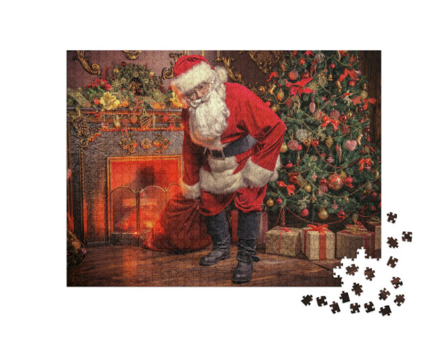 Puzzle 1000 Teile „Der Weihnachtsmann mit einem Sack voller Geschenke“