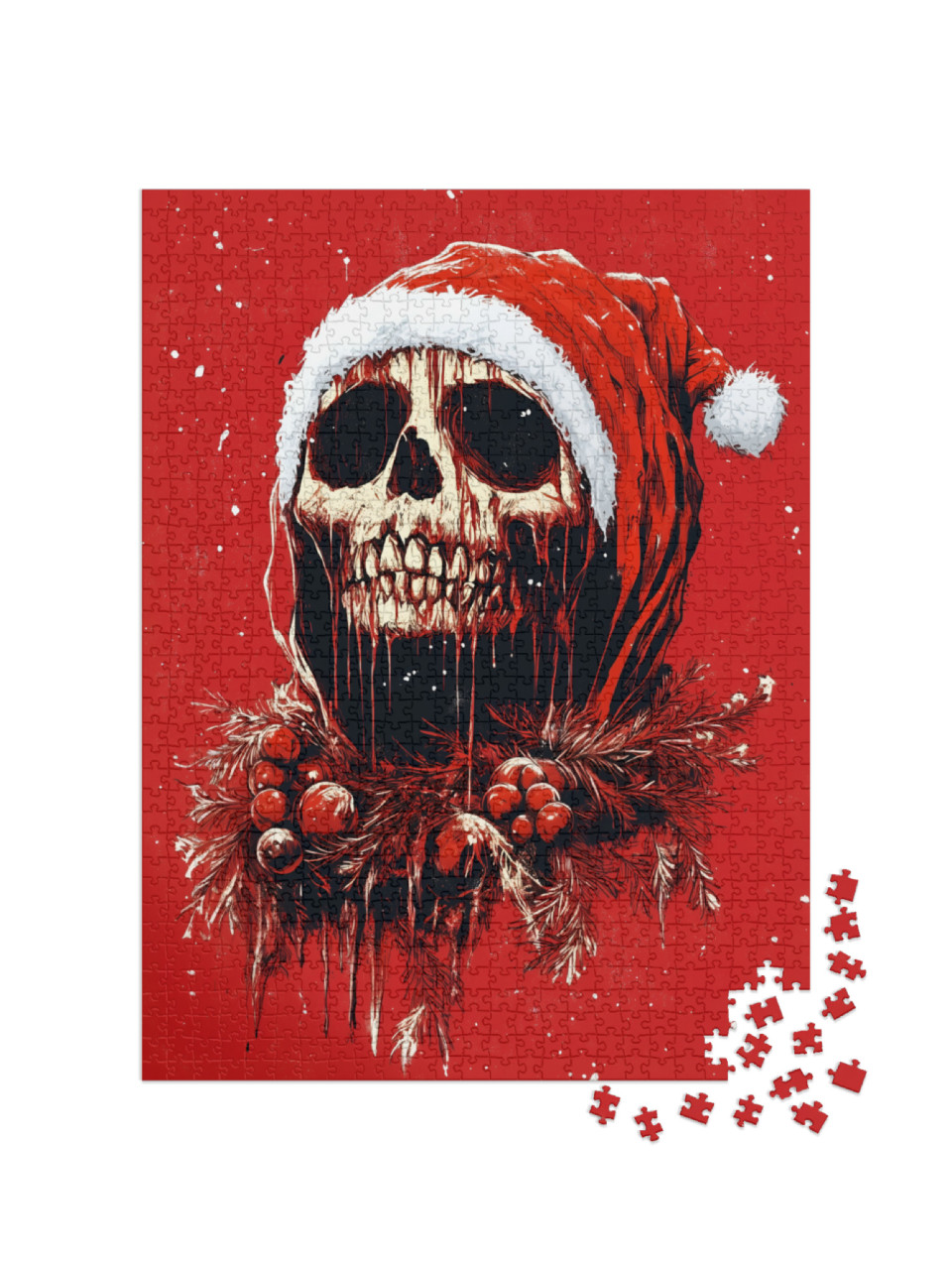 Puzzle 1000 Teile „Gruseliger Totenkopf im Santa Claus Kostüm“