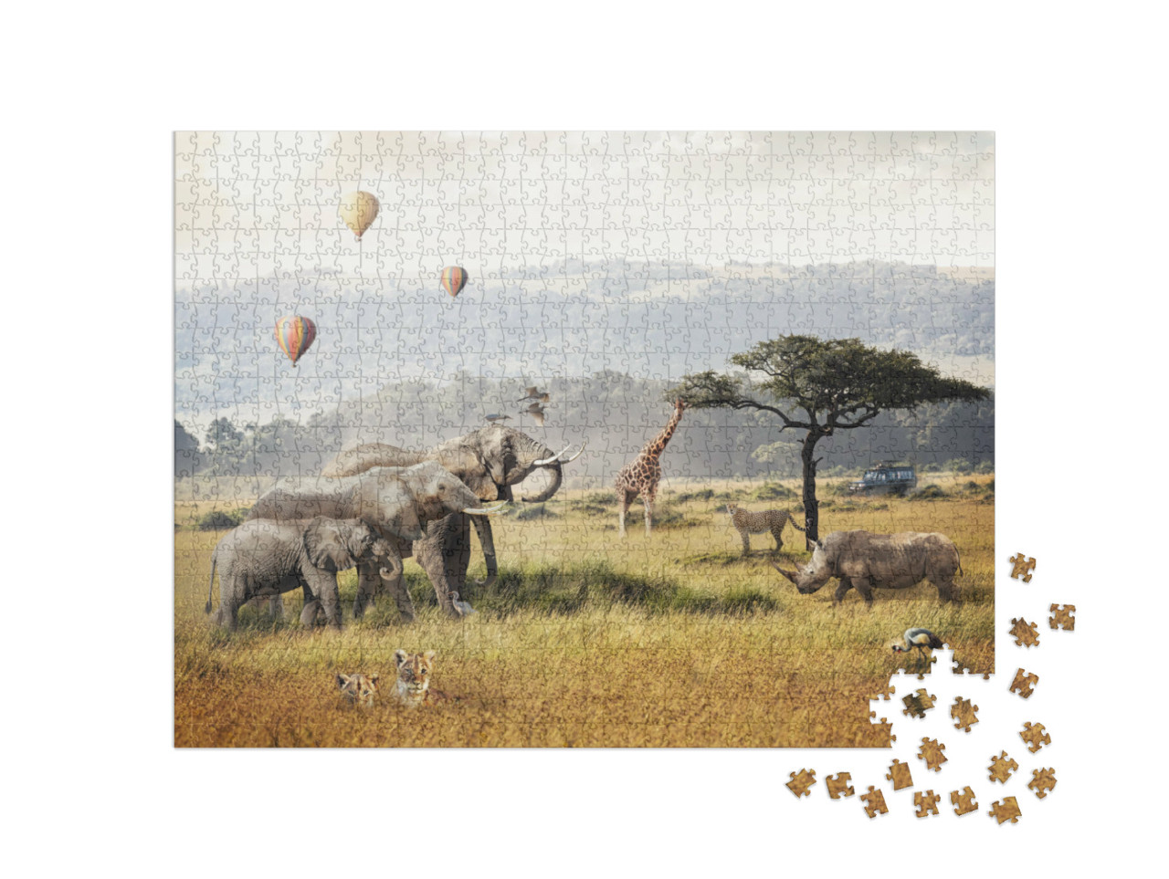 Puzzle 1000 Teile „Heißluftballons und Safari in Kenia“