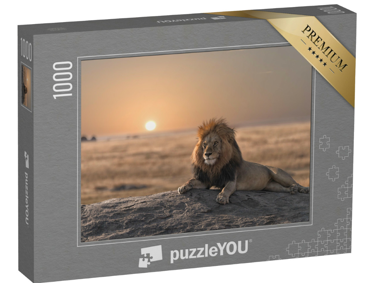 Puzzle 1000 Teile „Majestätischer Löwe im Sonnenuntergang“