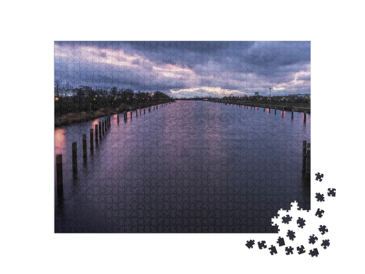 Puzzle 1000 Teile „Sonnenuntergang über der Elbe“