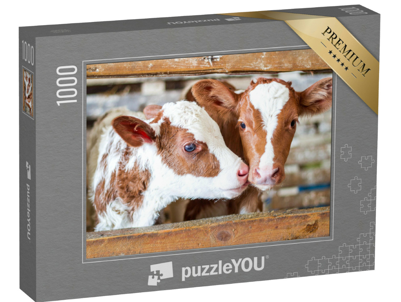 Puzzle 1000 Teile „Zwei Kuhkälbchen im Stall auf dem Lande“
