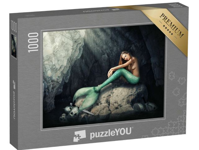 Puzzle 1000 Teile „Anmutige Meerjungfrau in der Felshöhle “