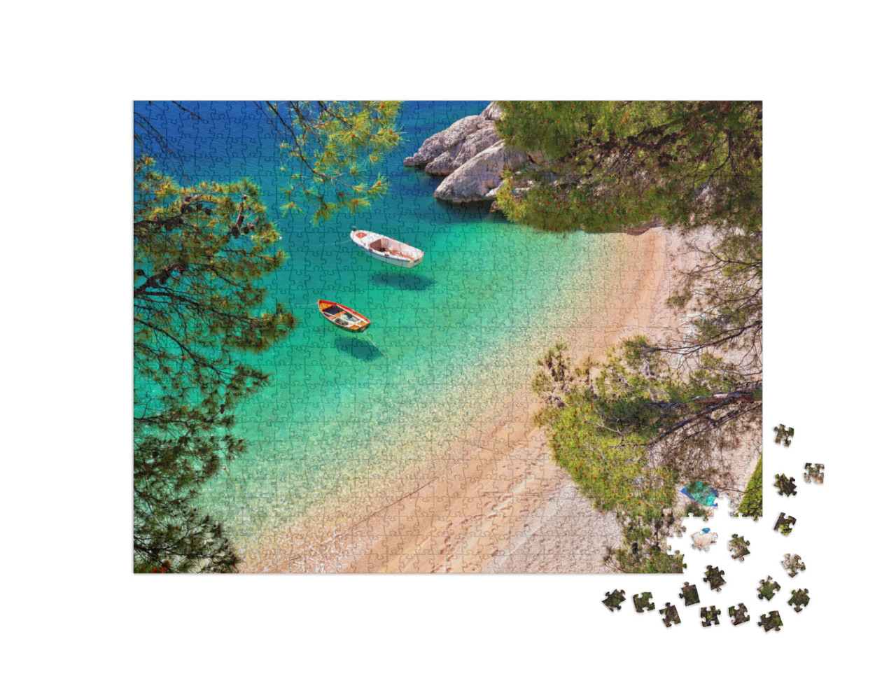 Puzzle 1000 Teile „Strand in Brela mit smaragdfarbenem Meer, Dalmatien, Kroatien“
