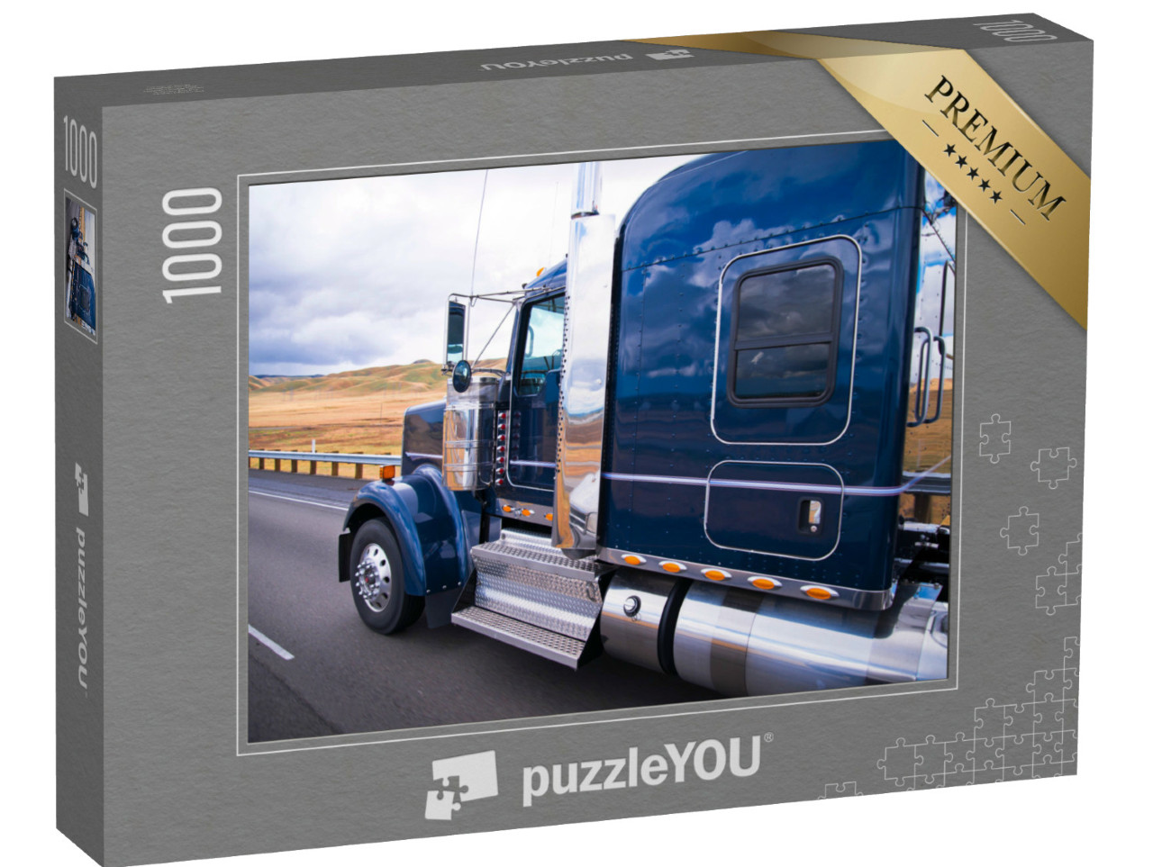 Puzzle 1000 Teile „Chromverzierter Truck auf dem Highway durch Kaliforniern“