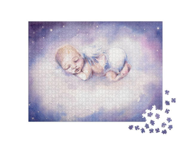 Puzzle 1000 Teile „Schlafendes neugeborenes Baby mit Engelsflügeln“