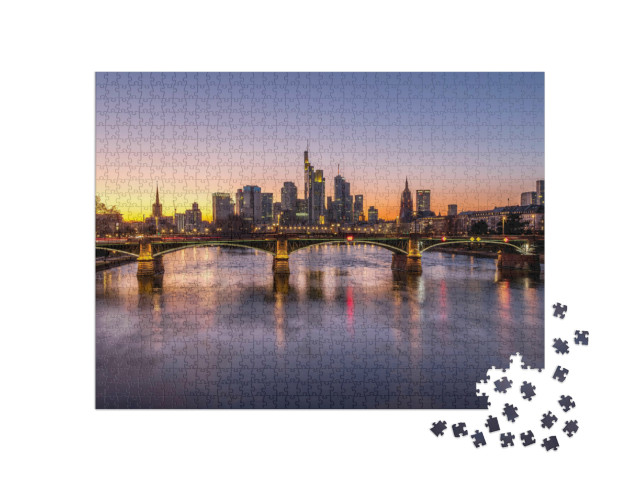 Puzzle 1000 Teile „Die Skyline von Frankfurt bei Sonnenuntergang“
