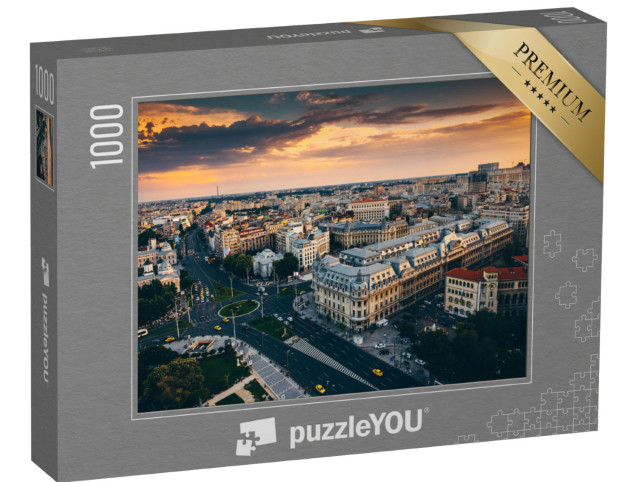 Puzzle 1000 Teile „Bukarest: Blick von oben bei Sonnenaufgang“
