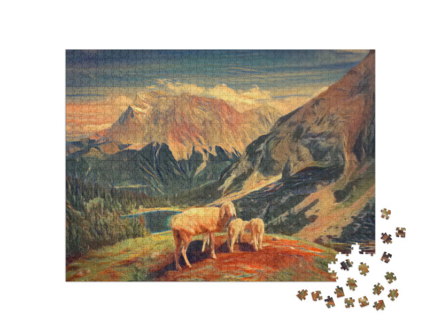 Puzzle 1000 Teile „im Stil von Edvard Munch, Der Schrei - Seebensee und Coburger Hütte - Puzzle-Kollektion Künstler & Gemälde“
