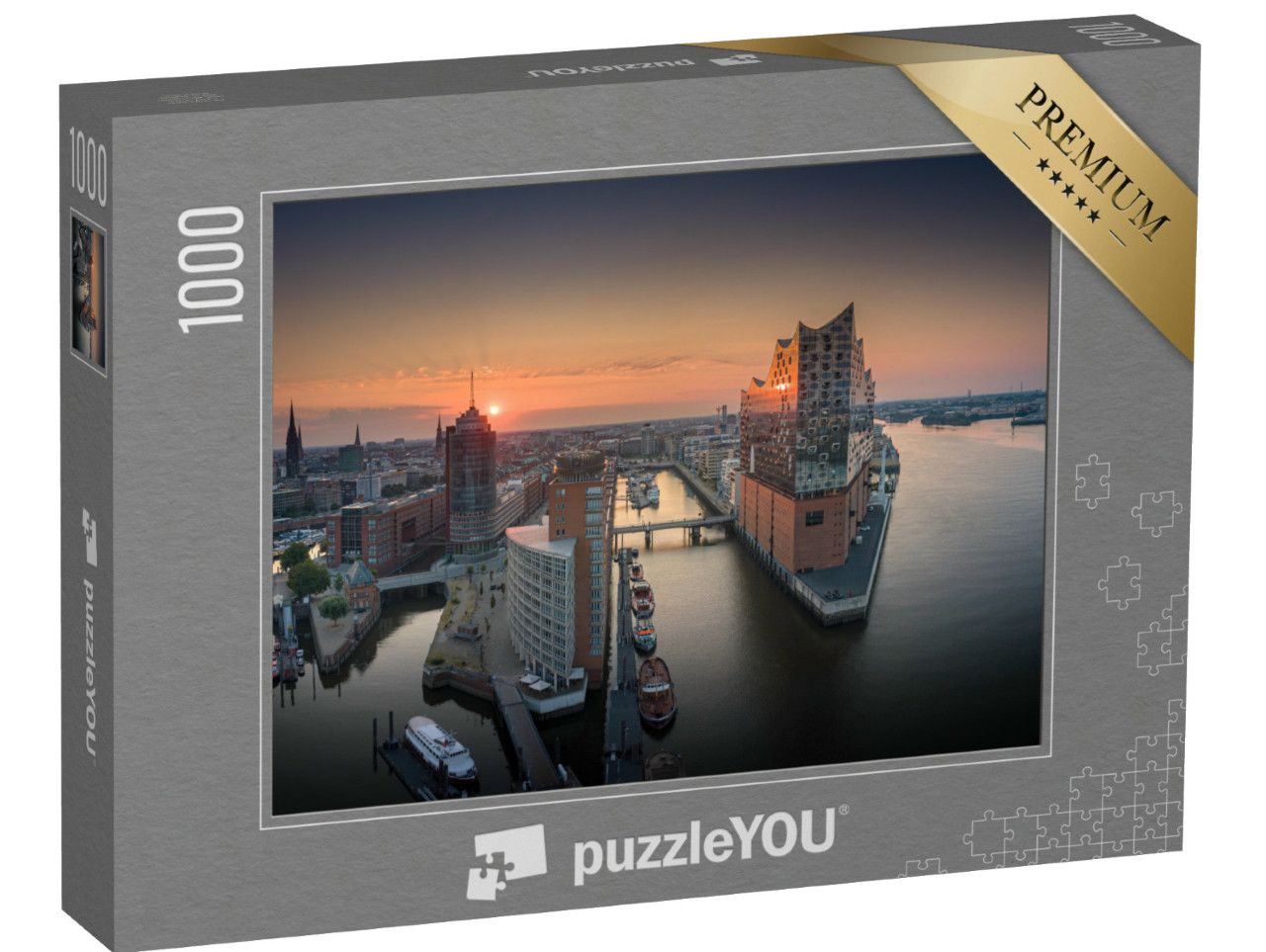 Puzzle 1000 Teile „Sonnenaufgang über Hamburg“