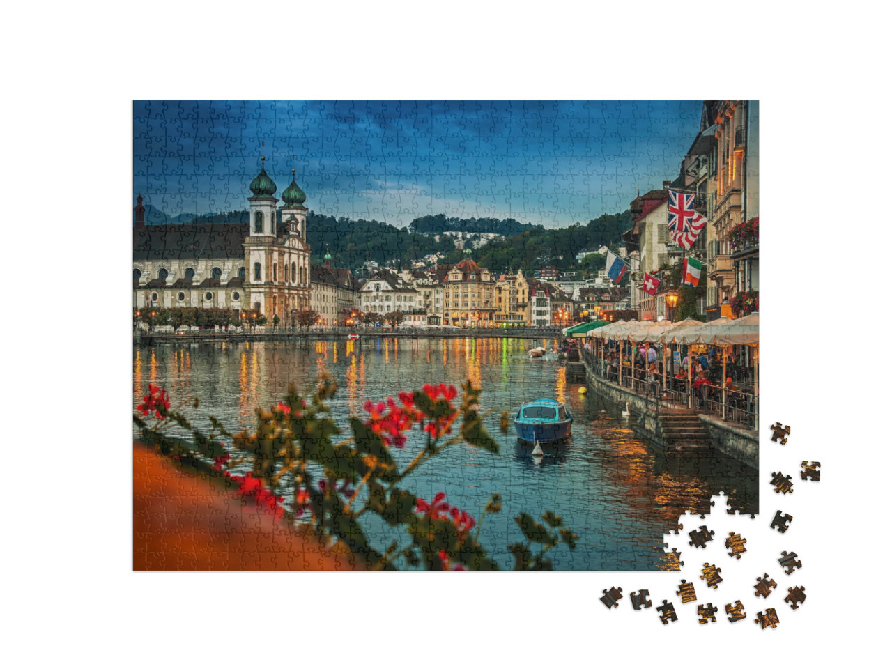 Puzzle 1000 Teile „Reussufer bei Nacht, Luzern, Schweiz“