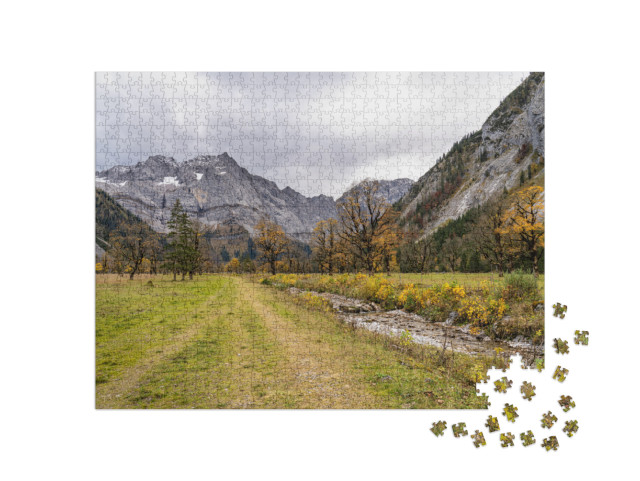 Puzzle 1000 Teile „Ahornbäume am Ahornboden im Herbst, Karwendelgebirge, Österreich“