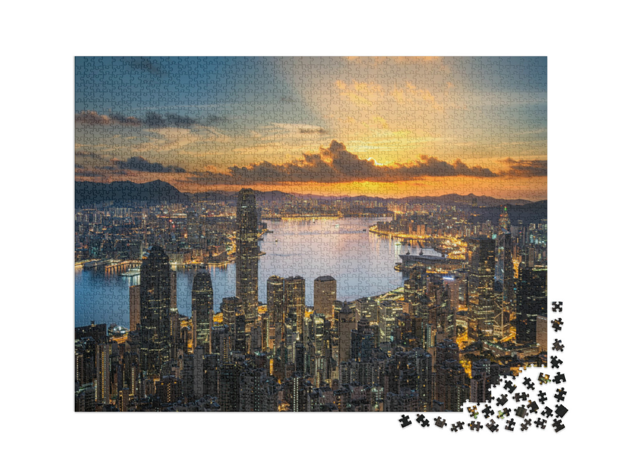 Puzzle 2000 Teile „Hongkong im Sonnenuntergang“