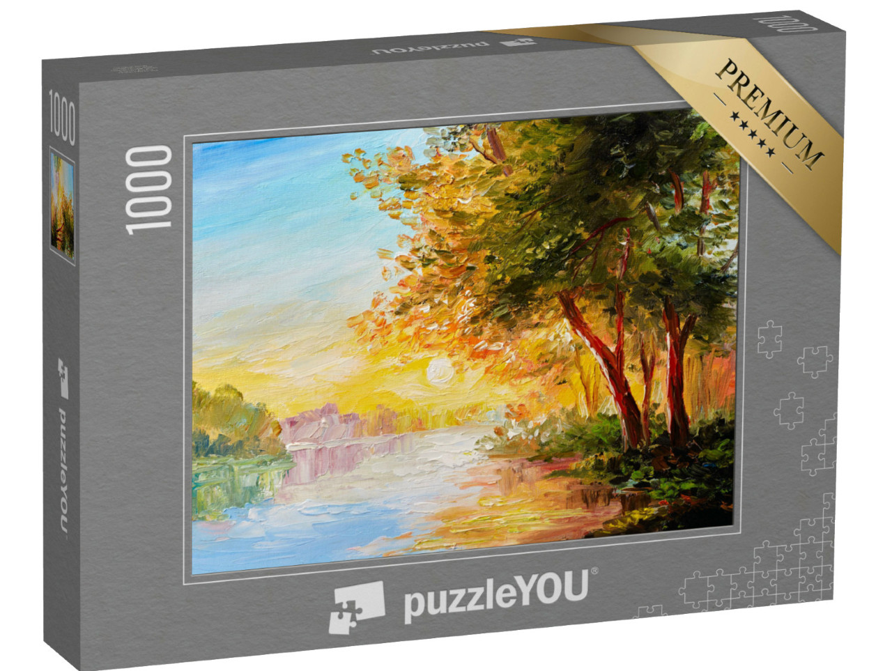 Puzzle 1000 Teile „Ölgemälde: Alte Bäume am Fluss“
