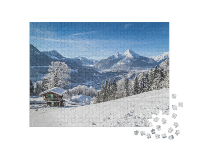 Puzzle 1000 Teile „Berchtesgaden und Watzmann-Massiv im Winter, Deutschland“