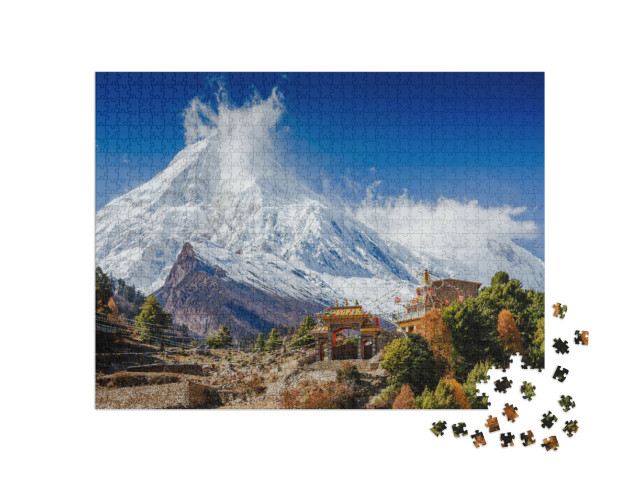 Puzzle 1000 Teile „Spektakuläre Aussicht auf den Berg Manaslu, Himalaya, Nepal“