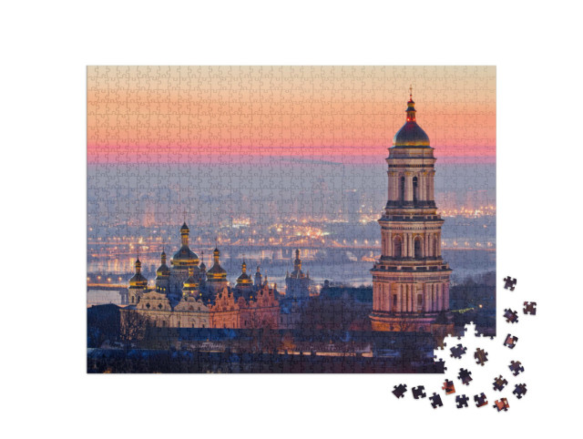 Puzzle 1000 Teile „Sonnenaufgang an der Kiew-Pechersk Lawra, Ukraine “