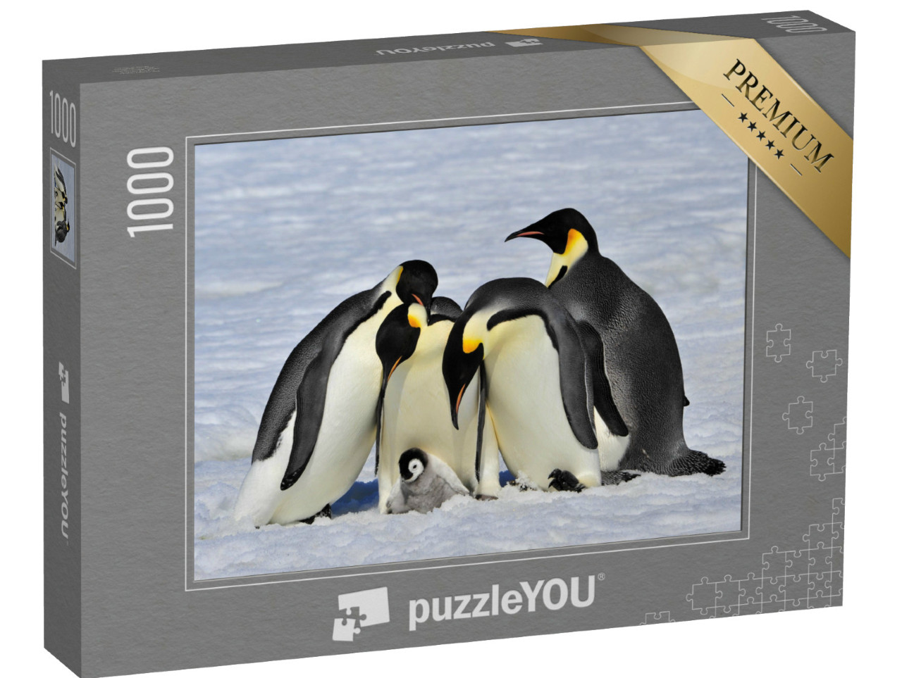 Puzzle 1000 Teile „Kaiserpinguine beschützen ein Küken“