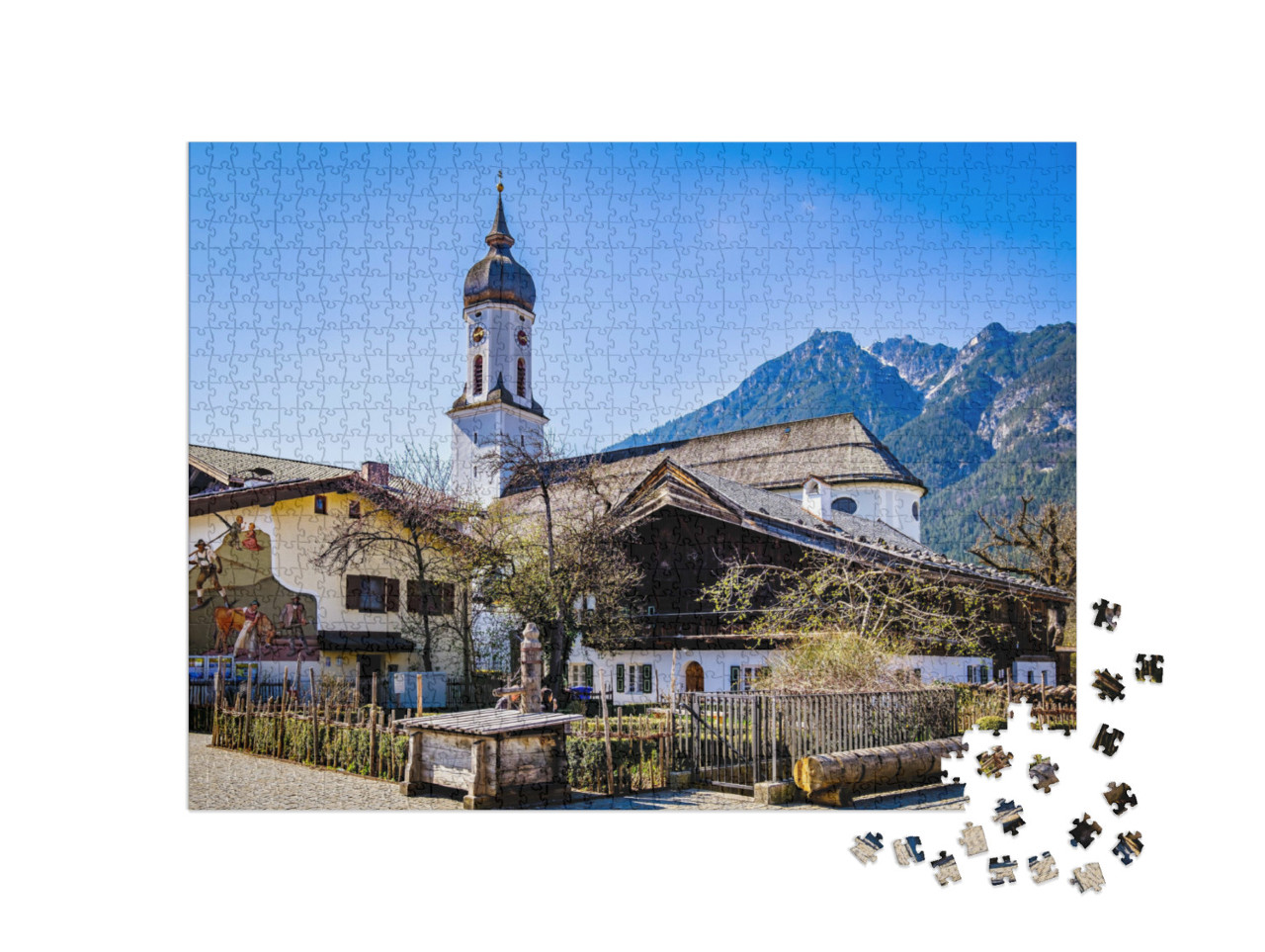 Puzzle 1000 Teile „Altstadt mit historischen Gebäuden in Garmisch-Partenkirchen“