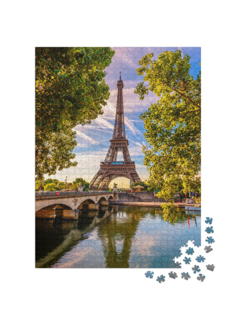 Puzzle 1000 Teile „Eiffelturm und Fluss Seine, Wahrzeichen von Paris, Frankreich“
