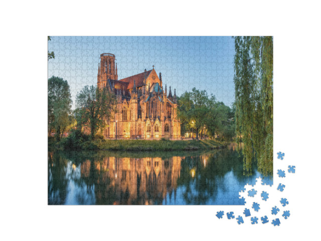 Puzzle 1000 Teile „Nachtansicht der Johanniskirche Stuttgart, Deutschland“