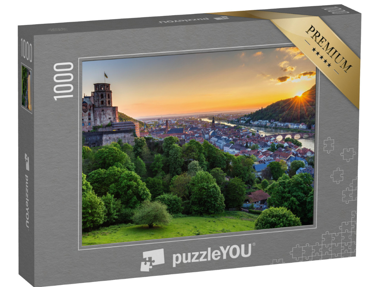 Puzzle 1000 Teile „Die Stadt Heidelberg mit deralten Brücke und dem Heidelberger Schloss“
