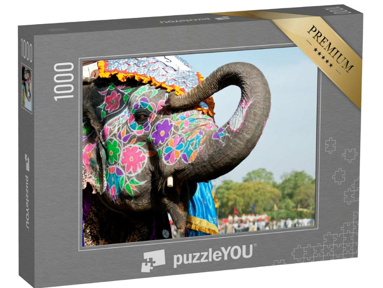 Puzzle 1000 Teile „Ein bemalter Elefant auf dem Elefantenfest in Jaipur, Indien“