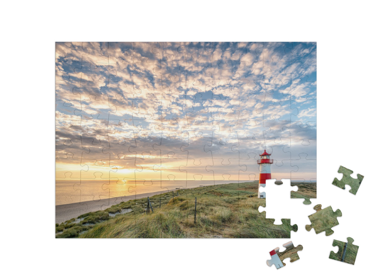 Puzzle 100 Teile „Roter Leuchtturm auf der Insel Sylt, Nordfriesland, Schleswig-Holstein, Deutschland“