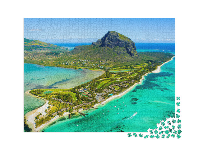 Puzzle 2000 Teile „Blaue Lagune am Fuße des Le Morne Brabant, Mauritius“