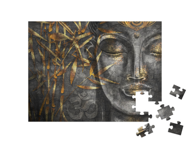 Puzzle 100 Teile „Digitale Kunst Collage kombiniert mit Aquarell: Bodhisattva Buddha“