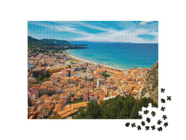 Puzzle 1000 Teile „Cefalu von oben, Sizilien, Italien“