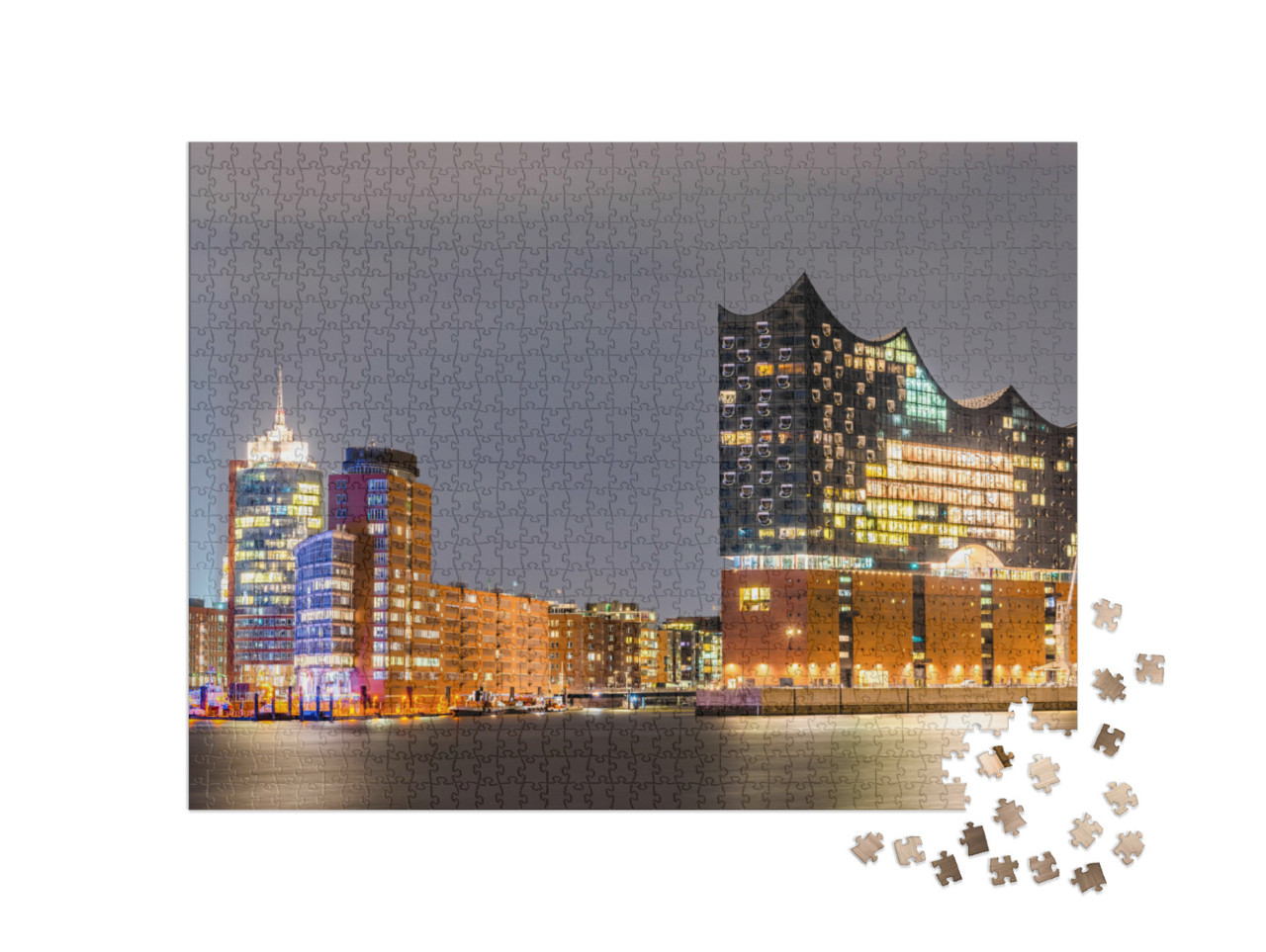 Puzzle 1000 Teile „Elbphilharmonie und Hamburger Hafen bei Nacht“