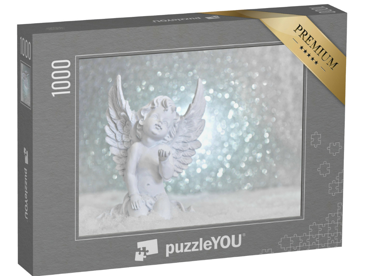 Puzzle 1000 Teile „Schutzengel im Schnee auf glänzenden Lichtern “