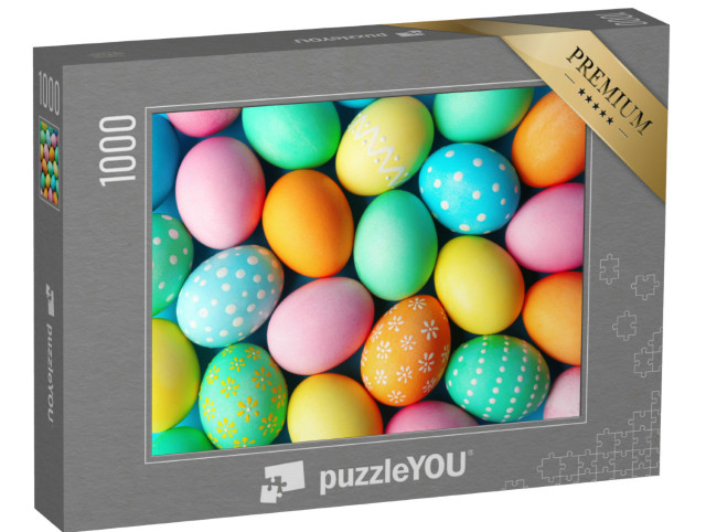 Puzzle 1000 Teile „Frohe Ostern: Bunte Ostereier mit Mustern verziert“