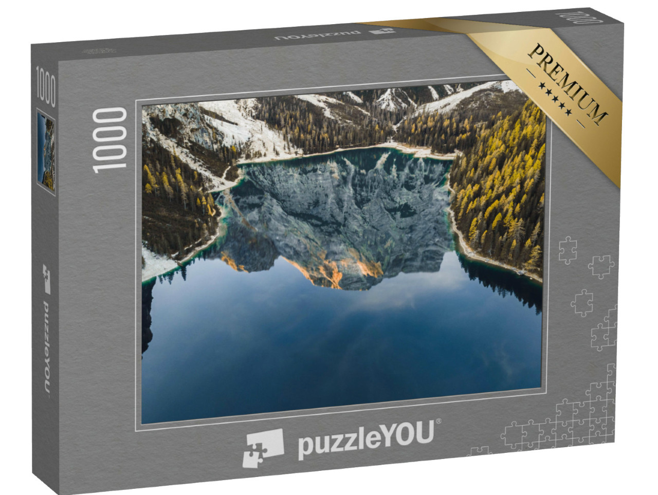 Puzzle 1000 Teile „Herbstlandschaft des Pragser Wildsees am Morgen, Dolomiten, Italien“